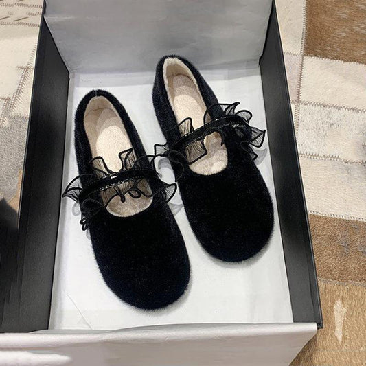 Round Toe All-match Shallow Mouth Peas Shoes Flat Fur Shoes Soft Sole Single Shoes Women's Pedal Lazy Shoes Ladies Moccasin Shoes