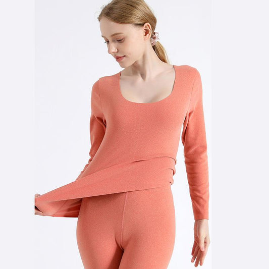 Women Winter Autumn Thermal Underwear O-neck Female Tight Suit Thicken Windproof Comfortable Soft Lining Long Sleeve High Elasticity Slim Seamless