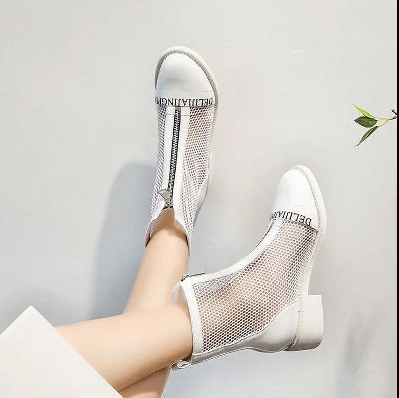 Korean Version Sponge Cake Single Boots Breathable Mesh Hollow Women's Boots Women's Summer Tide Martin Boots