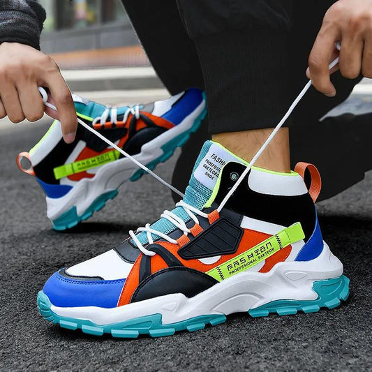 Fall Fashion High-top Men's Shoes Casual All-match Sneakers Colorful Trendy Shoes