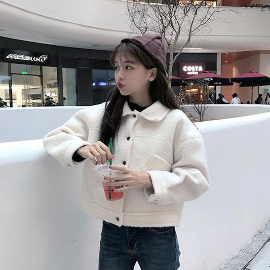 Winter Loose Plus Velvet Thick Fur One Grain Fleece Coat Fashion Trend Sexy Short Lamb Wool Female Coat