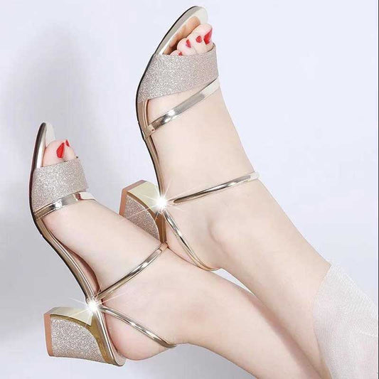 High Heels Sandals Summer Shoes Women Square Heels 6cm Fashion Luxury Brand