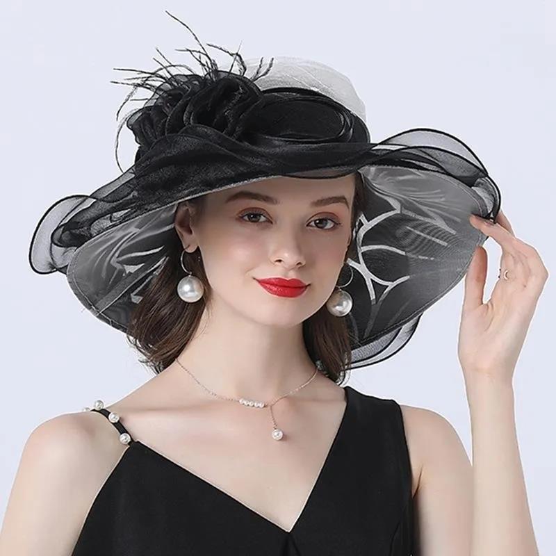 Summer Organza Hat Brim Shade Ladies European and American Style Fashion Decorative Hat Big Brim Hat