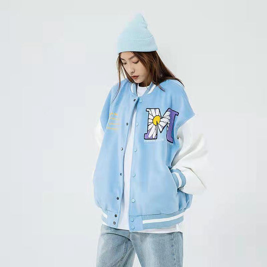 Hip Hop Patchwork Baseball Jackets Mens Letter Daisy Flowers Patch Leather Bomber Jackets Men Spring Oversized Streetwear Coats