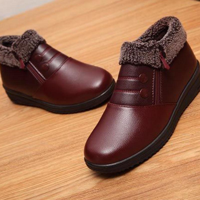 Winter Warm Middle-aged Women's Shoes Cotton Shoes Plus Cashmere Old Leather Shoes Non-slip Winter Shoes Women
