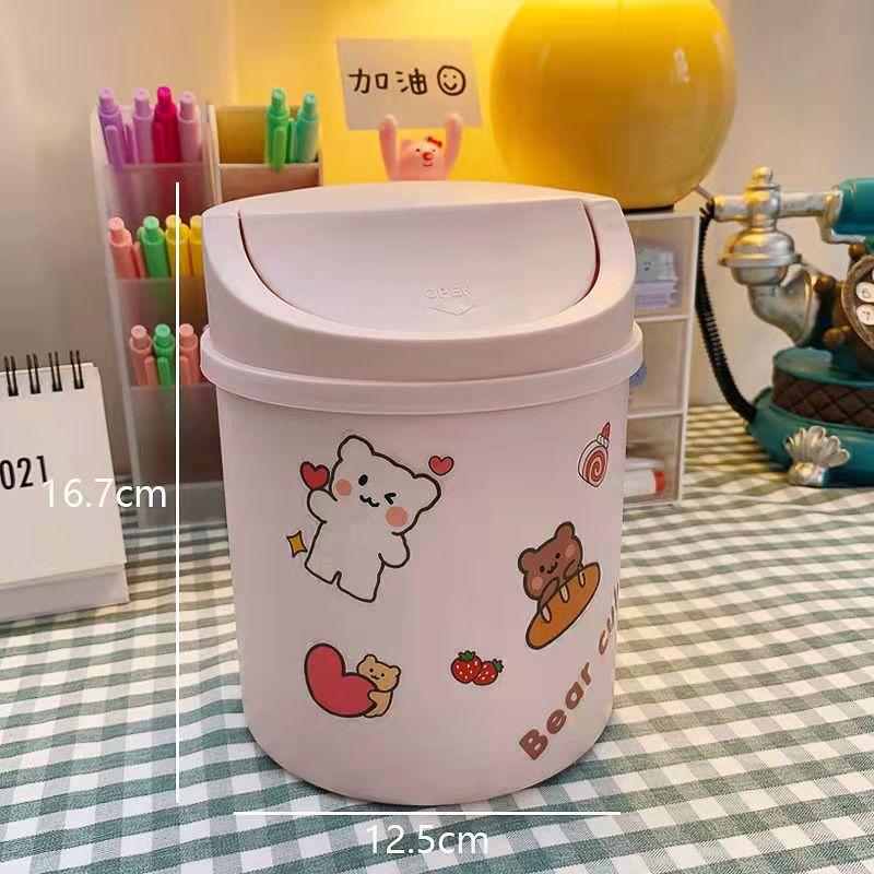 Desktop Trash Can Cute Net Red Mini Girl Ins Covered Small Office Home Simple Nordic Storage Box To Send Sticker Pen Holder Storage Waste Bin