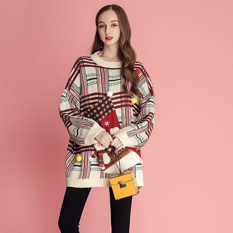 Long sleeve sweater Winter Round neck sweater Large size Christmas clothing Sweater Woman Loose