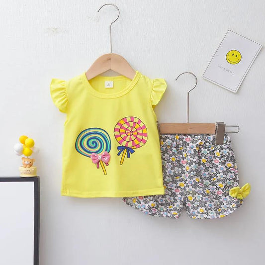 Girls' Suit Summer 1-2-3-4 Years Old Baby Baby Two-piece Short Sleeve Cute