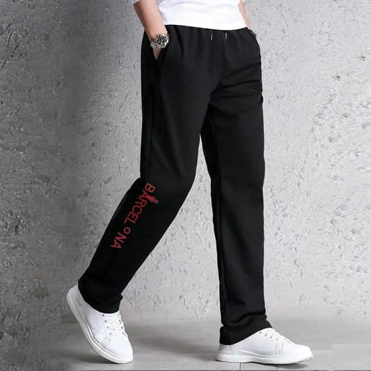 Large Size Youth Casual Trousers Printed Solid Color Straight Sweatpants Men's Korean Style Outdoor Loose Sweatpants