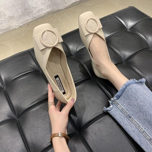 Ladies Casual Flat Light Moccasin Shoes Retro British Style Square Toe Flat Leather Shoes Women Can Wear Flat Casual Leather Shoes At Work
