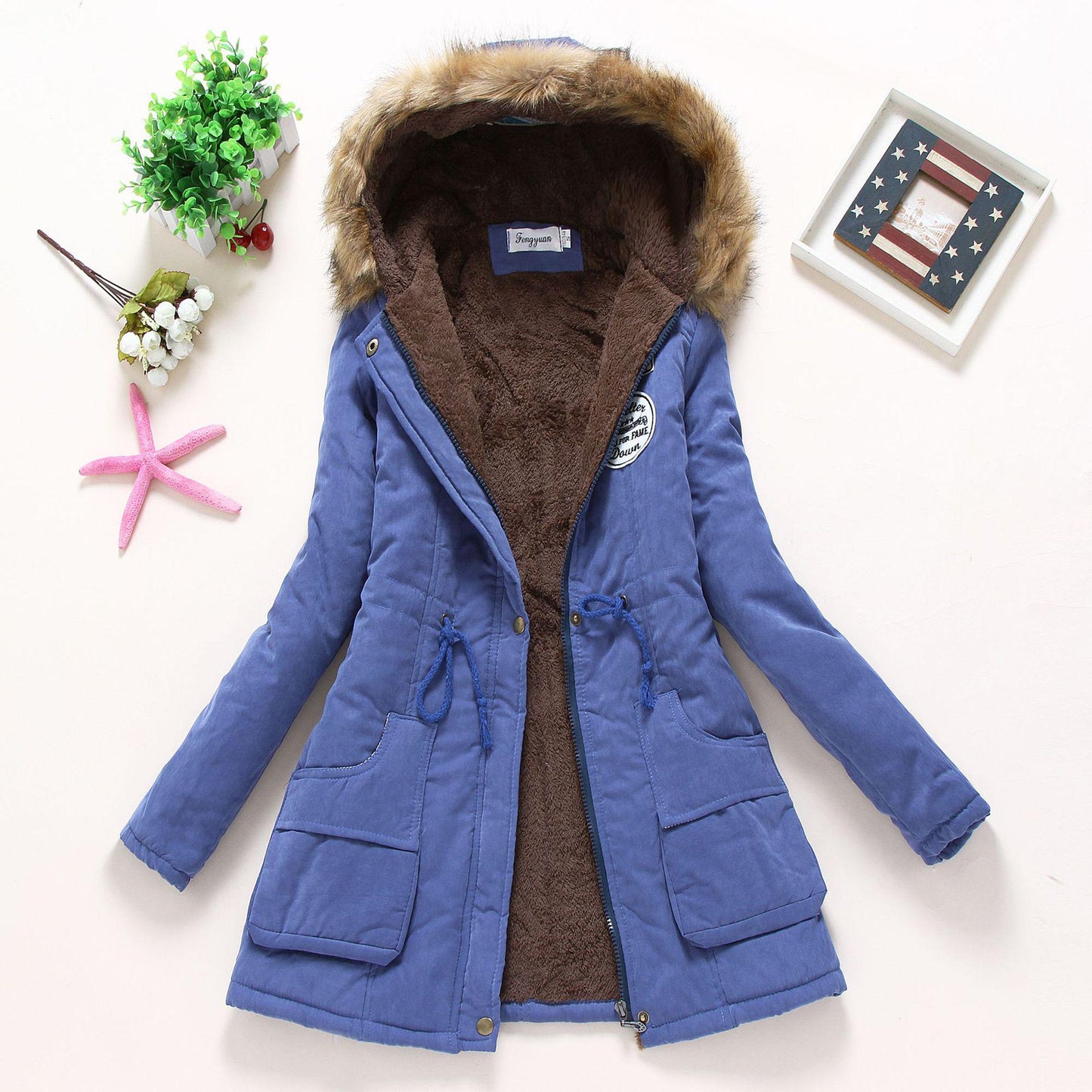 Autumn Winter Women Cotton Jacket Padded Casual Coat Fur Collar Hooded Parkas Wadded Overcoat Outwear Military Parkas Plus Size Thick Coats