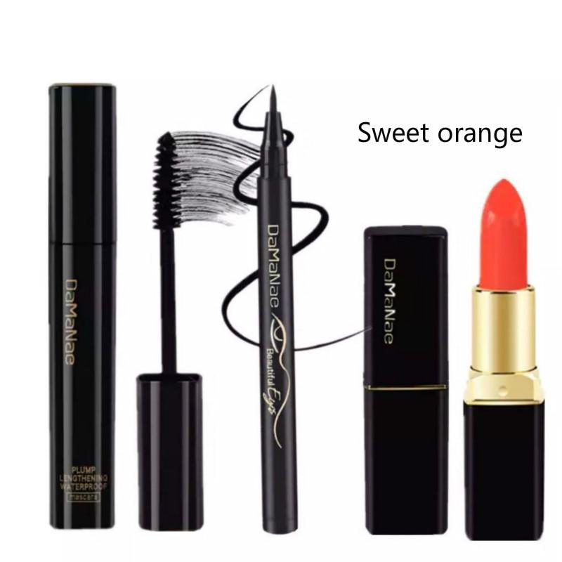 Mascara Eyeliner Lipstick Waterproof Anti-Sweat Long Slim Thick Curly Non-staining Beginner Set