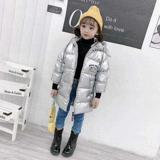 Girls' Warm and Windproof Down Jacket Mid-length Jacket White Duck Down Children's Wear