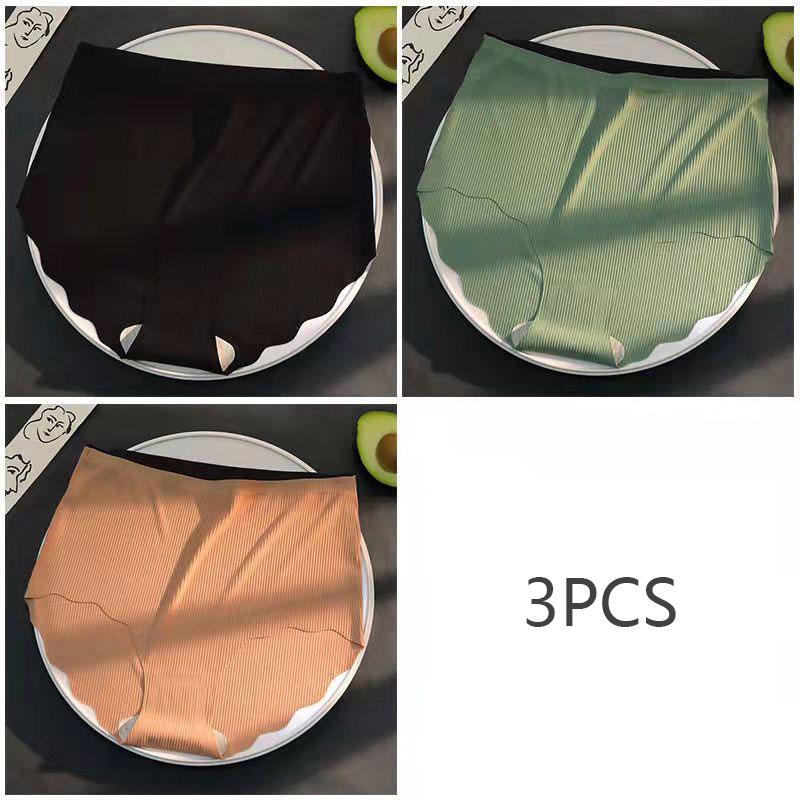 3PCS Ladies Ice Silk Seamless High Waist Panties Cotton Inner Crotch Antibacterial Student Girls Sexy Adult Large Size Briefs