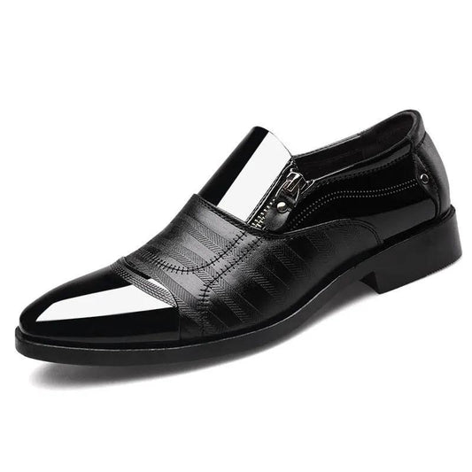 Men's Leather Shoes Business Zipper Stitching Dress Shoes Casual Youth Slip-on Leather Shoes Wedding All-match Shoes Breathable and Wear-resistant
