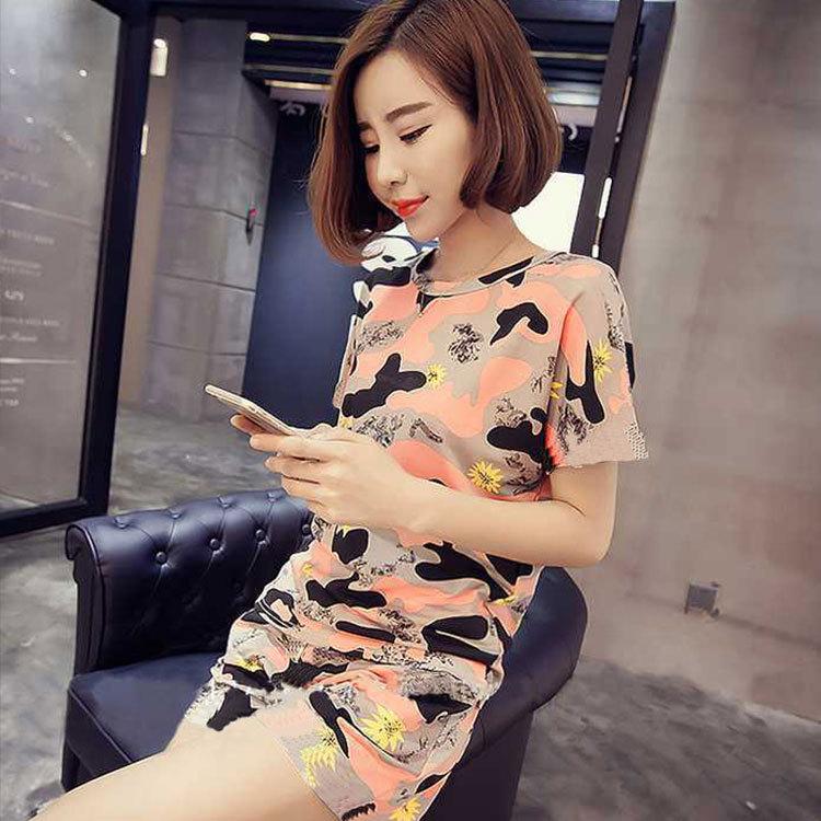 Women's Short Sleeve Shorts Suit Summer Ladies Homewear Korean Style Round Neck Pajamas