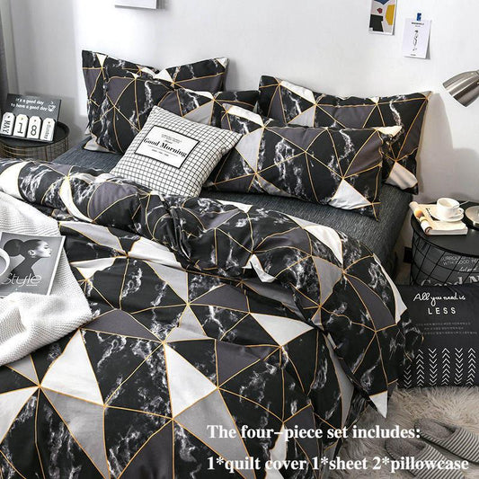 Four-piece Cotton Striped Simple Intellectual Style Bed Sheet Quilt Cover Pillowcase Set Household Bedding Double Bed
