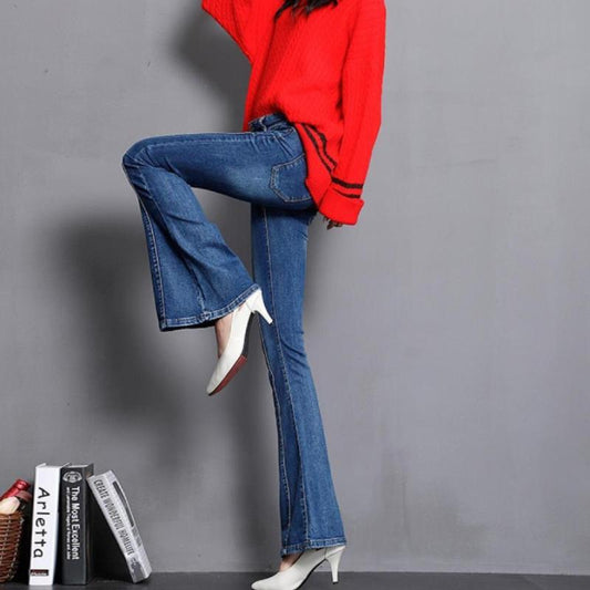 Women's Micro Trousers Trousers High Waist Spring and Autumn Plus Size Stretch Jeans Nine-point Drape Flared Pants