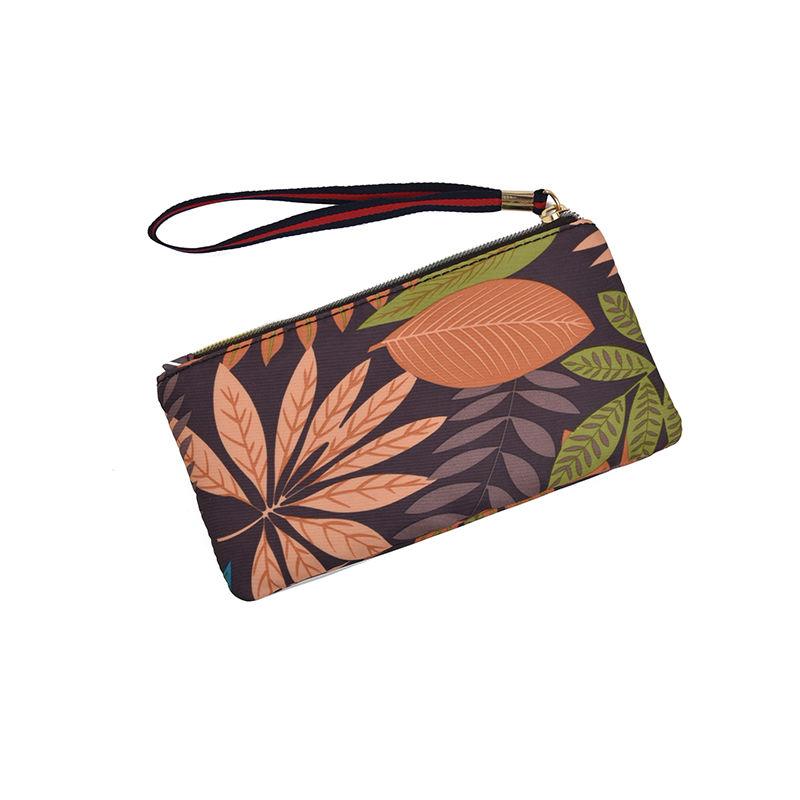 Women Clutches Printing Canvas Bag Portable Handbag Multi-Layer Wallets with Coin Pocket Zipper Purse