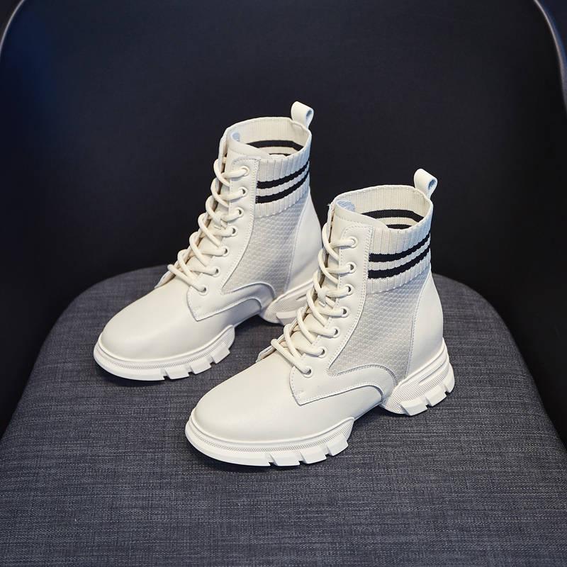Boots Women Leather Lace-Up Thick Martin Boots Round Toe Shoes Outdoor Leather Winter Female Shoes