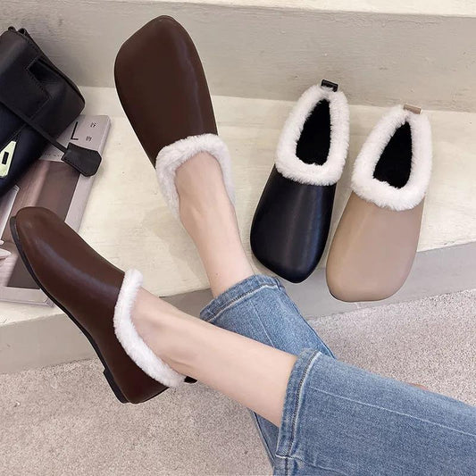 Winter Warm Women's Shoes All-match Soft Fur and Velvet Cotton Shoes Flat Comfortable Casual Shoes
