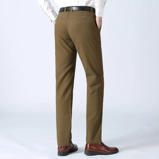 Autumn Middle-aged Men's Cotton Casual Pants Men's High Waist Straight Trousers Casual Men's Trousers