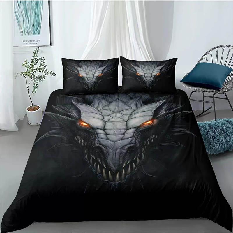 3D Digital Print Bedding Home Textile Three-piece Set of Set of Pillow Set Wolf Pattern Dark Wind
