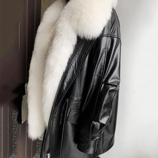 Parker Overcome Women's Mid-length Detachable Full-hair Liner Fur Jacket Leather Fur Jacket Ladies Warm Jacket Plus Fleece Jacket