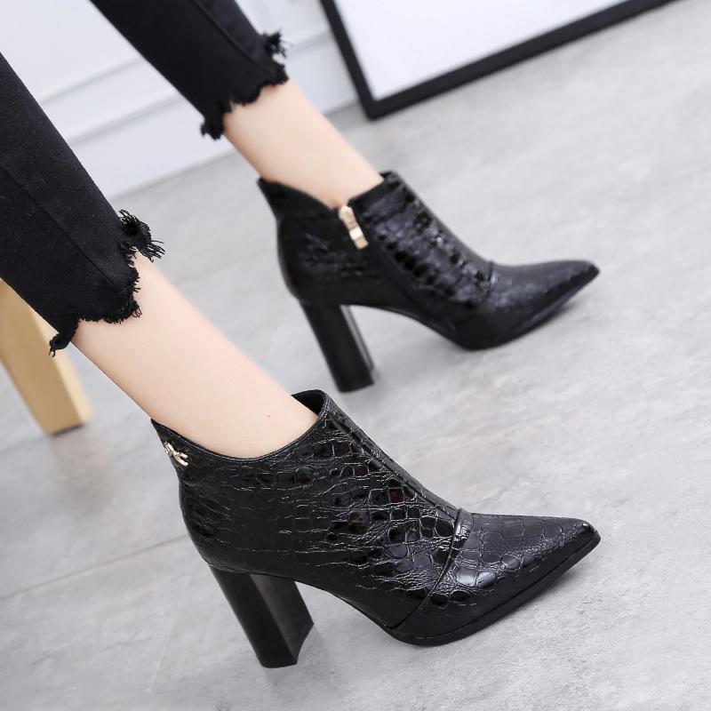 European contracted Boots Woman British Style Boots Martin Boots Autumn Winter High-heeled Shoes