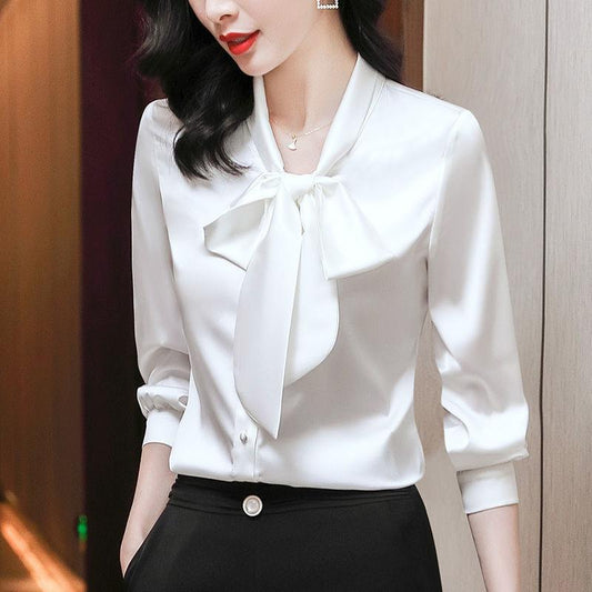Bow Knot Streamer Bottoming Shirt Top Women's Spring and Summer Fashion Professional Temperament Blouses