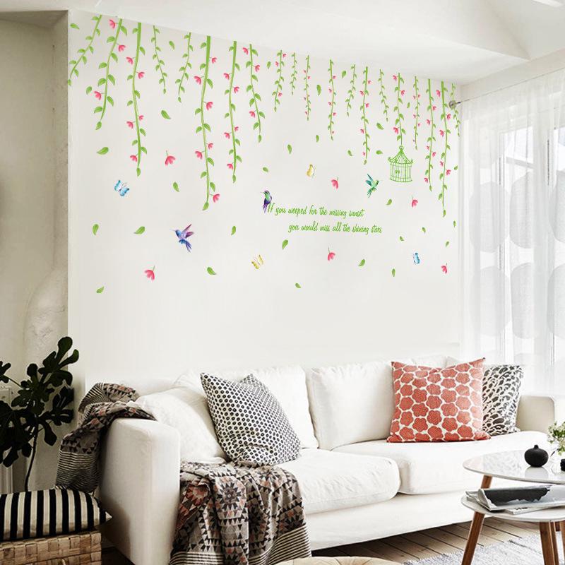 Love shade vines third generation removable wall stickers PVC transparent green leaves wallpaper