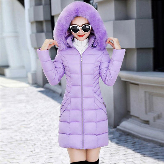 Winter Fashion Women's Mid-length Large Fur Collar Slim Slimming Plus Size Padded Jacket