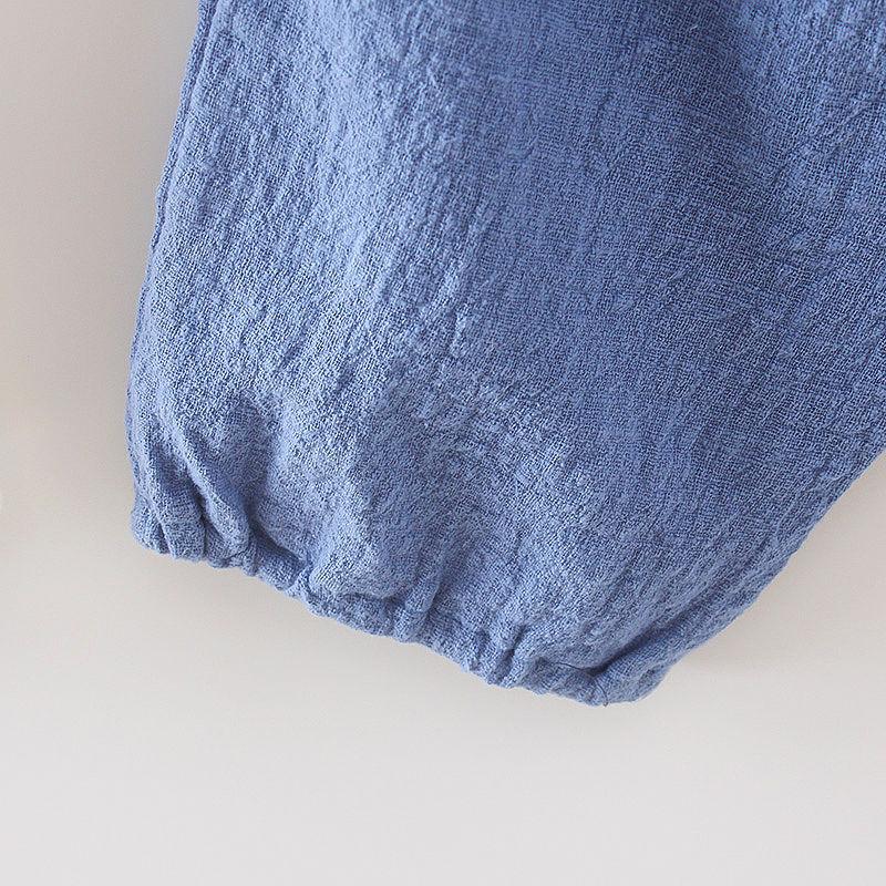 Children's Suit Summer Thin Boys Girls Loose T-shirt Shorts Two Piece Set Chinese Style Zen Pleated Button Ventilation