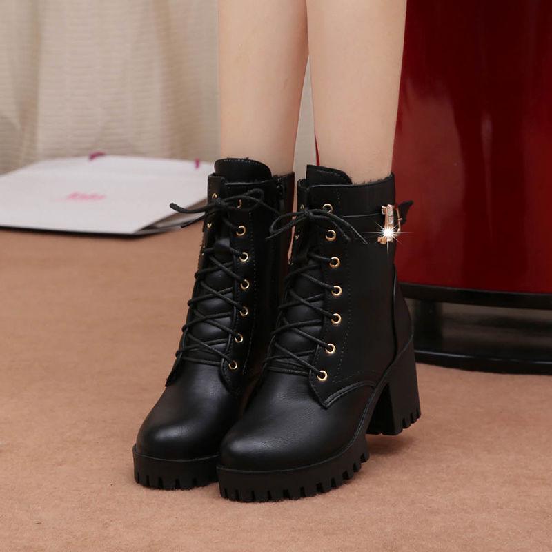 Leather Women Martin Boot Fashion Winter Warm Shoes Female Motorcycle Ankle Snow Boots for Woman