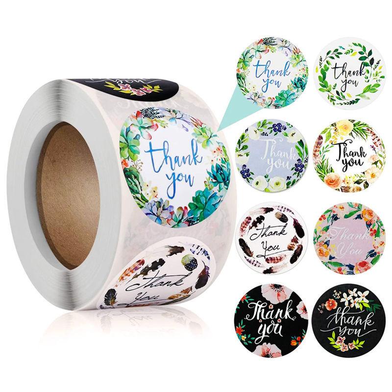 500 Sheets/roll Round Sealing Sticker Thank You Sticker Watercolor Cute Crafts Gift Decoration Sticker