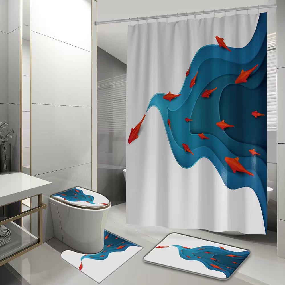 Bathroom Supplies Shower Curtain Four-piece 3D Digital Printing Polyester Waterproof Shower Curtain Set Shower Curtain
