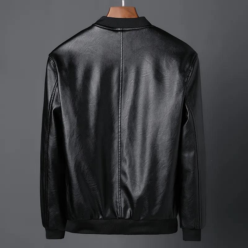 Soft Leather Jacket Men's Stand Collar Jacket Slim Fit Casual Flight Jacket Motorcycle Suit Men's Handsome Warm Long Sleeve Jacket