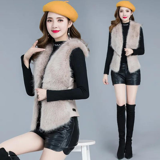 Faux Fur Short Waistcoat Jacket Women Winter Plush Vest Waistcoat Fur One-piece Faux Fox Fur Waistcoat