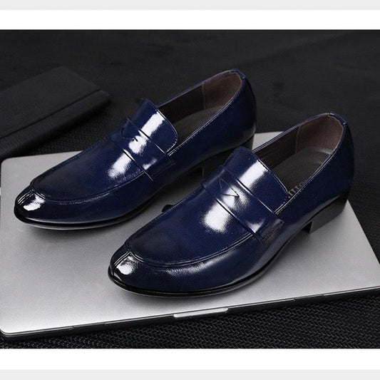 Men's Leather Shoes Soft Sole Large Size Youth Casual Pointed Toe Leather Shoes Slip-On Wedding Groom Breathable Simple Business Leather Shoes