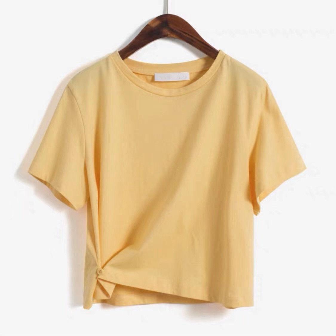 Women Ladies Summer Personality Tops button Irregular Loose Short Sleeve Short T-shirt Blouse