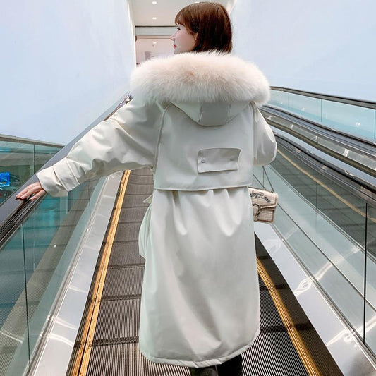 Winter Fashion Trend Korean Loose Mid-length Over-the-knee Tooling Waist Thick Coat Cotton Jacket