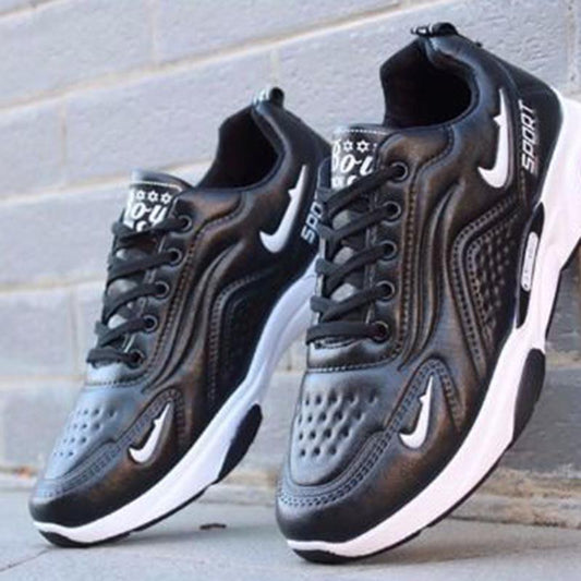 Plus Size 39-44 Men Leather Sneakers Shockproof Breathable Deodorant Running Basketball Shoes Non-slip Wear-resistant Skate Shoes