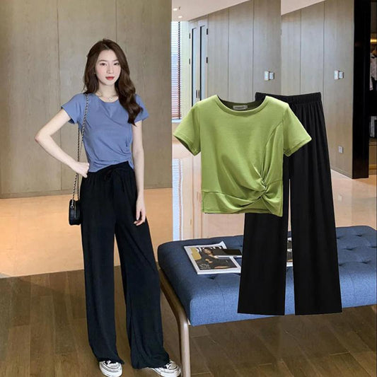 Two-piece Women's Loose T-shirt + Straight Loose Wide-leg Pants Casual Suit Women's Summer Home Wear Casual Sports Suit