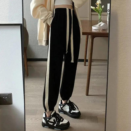 Plus Fleece Autumn and Winter Vibe Wind Pants Women High Waist Corset Casual Sports Pants Women Loose Tide
