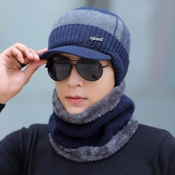 Windproof hat Autumn winter Warm hat Thick hat Man Trend knitting hat Plush Cotton hat Wild hat