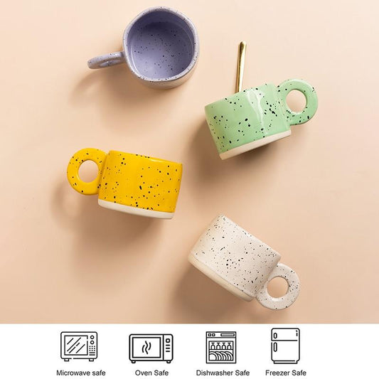 300ml Creative Ring Handle Ceramic Mug Candy Color Milk Coffee Cup Office Home Drinkware Microwave Oven Couple Handgrip Cups