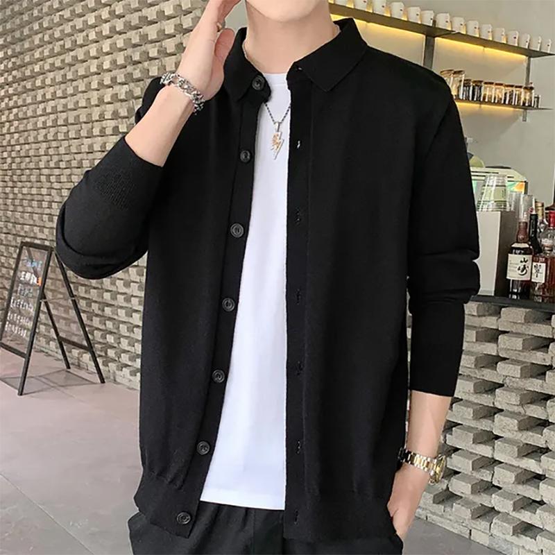 Fall Single-breasted Solid Color Lapel Sweater Cardigan Men's Retro Casual Slim Knit Cardigan