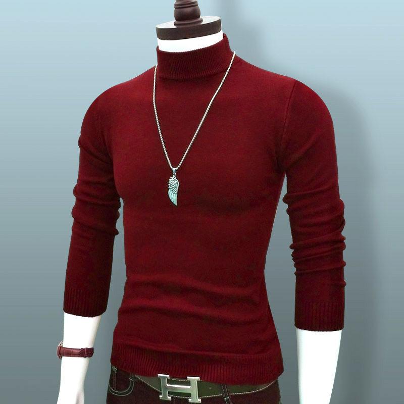 Sweater Men's Half-high Collar Autumn and Winter Models Trend Solid Color Autumn Knit Sweater Middle Collar Bottoming Shirt
