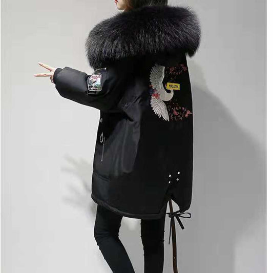 Women's Cotton-padded Jacket Mid-length Large Fur Collar Cotton-padded Jacket Plus Size Korean Student Loose Thick Coat Women