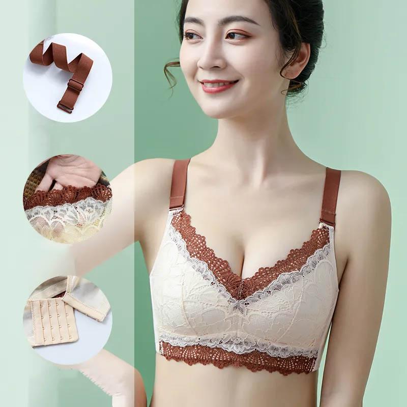 Women Full Cup Bra Gather Large Size Thin Section Breathable Light No Steel Ring Adjustable Fashion Contrast Color Latex Bra
